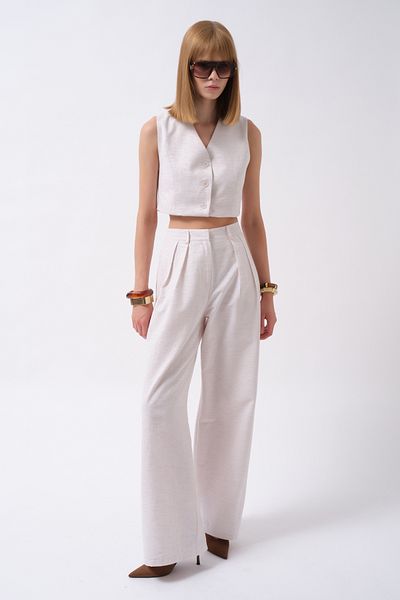 Black Fashion Double Pleated Palazzo White Trousers