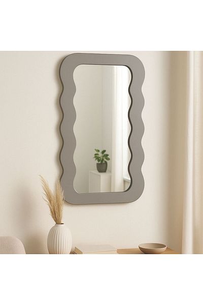 Gift Design Decorative mirror with wavy frame – 37x80 cm, glass + MDF frame, gray
