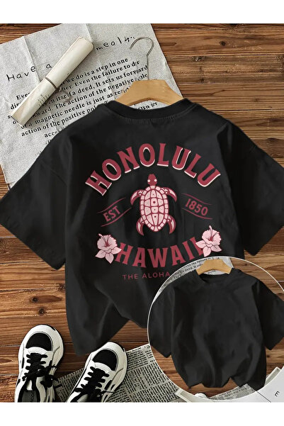 AEMİ Μπλουζάκι Unisex Honolulu με στάμπα Oversize Crew Neck