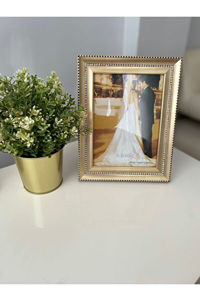 Kare Home Tek Sıra Taşlı Altın Resim Çerçevesi 15x20 gold