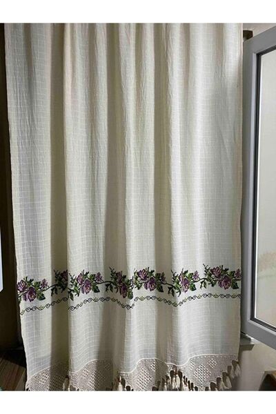 OTOTEDARİK Cross Stitch Basement Curtain Cross Stitch Hand Lace Linen Curtain