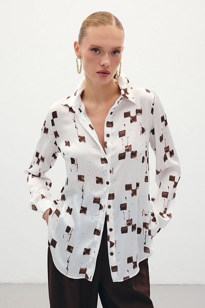 Sateen Patterned Classic Shirt - Brown