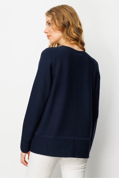 Desen Triko Women's V-Neck Buttoned Cardigan K.Navy Blue