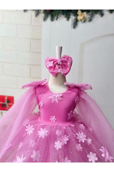 Nissa Pink Cape Sleeve Dress