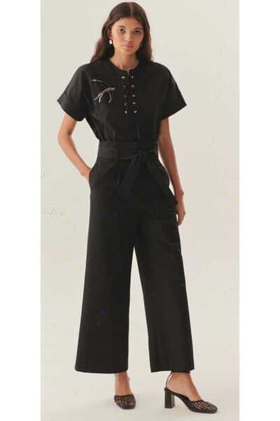 Exquise Yüksek Bel Kuşaklı Bol Kesim Pamuklu Pantolon