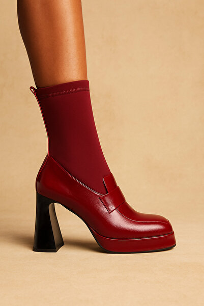 Arzillo Doreva Hakiki Bordo Rugan Deri Kadın Stretch Bot