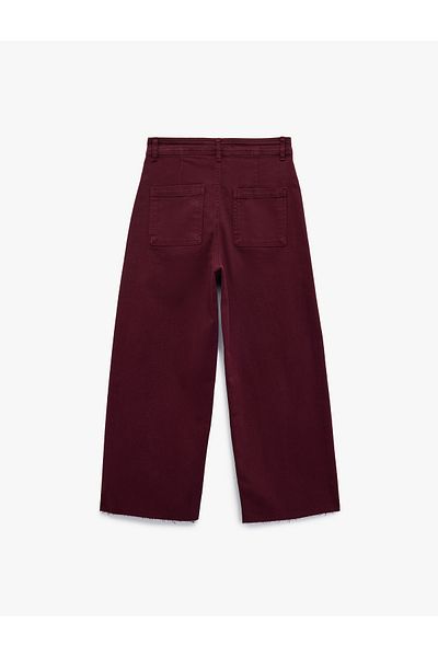 Koton Pantaloni din denim cu talie înaltă, cu buzunare cu nasturi, cu croiala confortabilă, cu picioare largi - blugi culotte