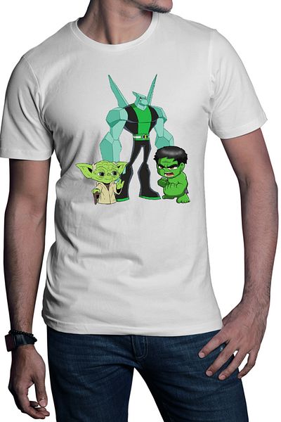 OEM Men's T-shirt Ben10 Hulk Yoda Master Chibi Wildmutt