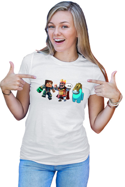 OEM Tricou Femei Clash Royale Among Sus Caution Minecraft Steve