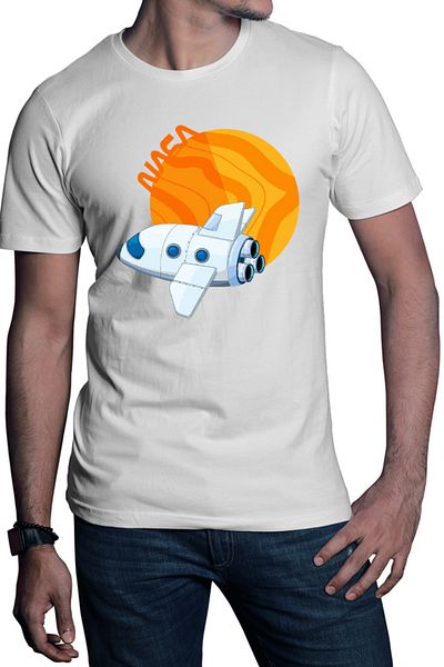 OEM Men's T-shirt NASA Rocket Fire Planet Fly Cute Orbit