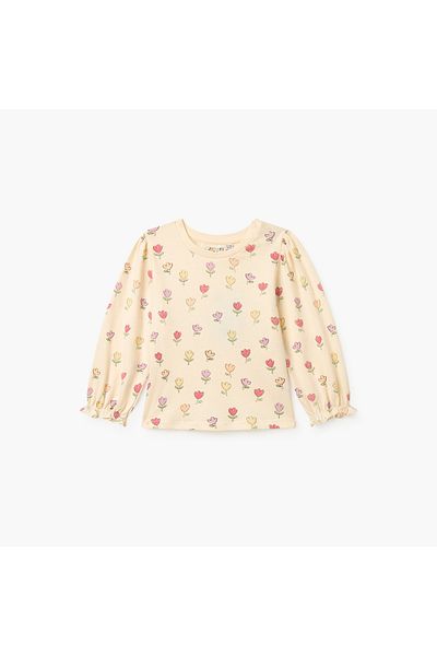 Juniors Floral Print T-shirt with Long Sleeves