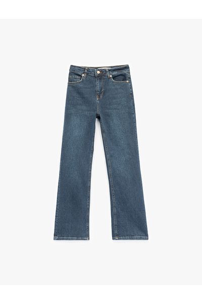 Koton Blugi crop cu talie înaltă, cu nasturi, cu buzunare, pantaloni spaniole - blugi evazați