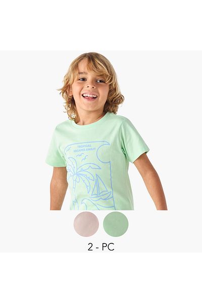 Juniors Tropical Print Crew Neck T-shirt - Set of 2