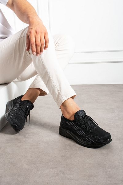 BOUIS Men's Black Daily Lace-Up Knitwear Orthopedic Breathable Sneaker Stylish Lightweight Flexible Men's Shoes