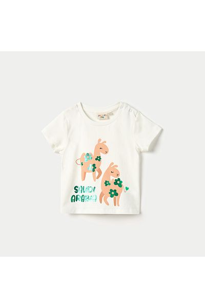 Juniors Foil Graphic Print T-shirt with Short Sleeves and Round Neck
