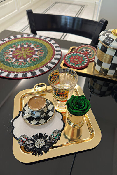 bibashka Siyah pul ve taş işlemeli 2li kokteyl peçete