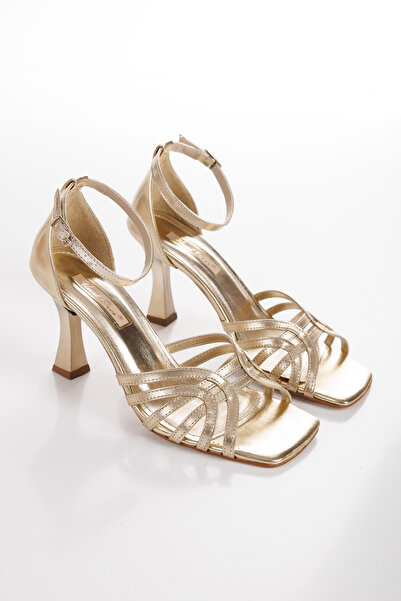 ÜNAL ÖZER Unal Ozer Women's Gold Casual Piping Heeled Shoes Un001-0355