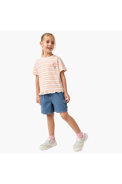 Juniors Floral Print T-shirt with Short Sleeves and Round Neck - Set of 2