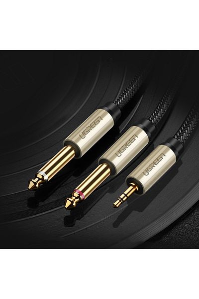 Ugreen Kabel przewód audio mini jack 3.5 mm - 2 x jack 6.35mm 2m szary