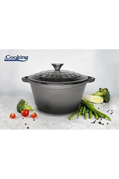 Cooking by Heinner ENAMELLED CAST IRON PAN + LID 22 X 9.5 CM, 2.9 L, MARBLE GREY, COOKING BY HEINNER