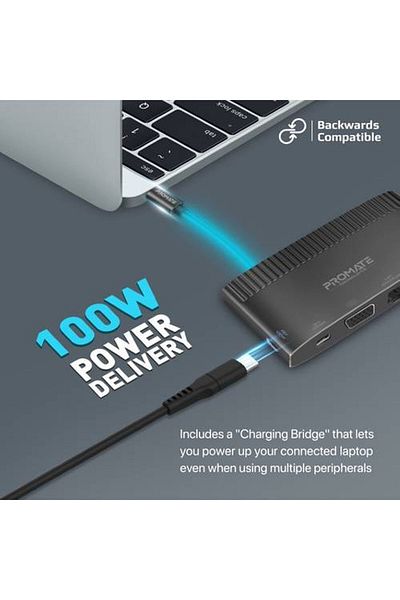 Promate 6-in-1 USB-C Multiport Hub Includes HDMI, VGA, 4K, 1080p