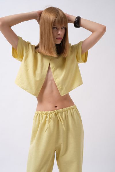 Black Fashion Cămașă Crop Linen Galbenă