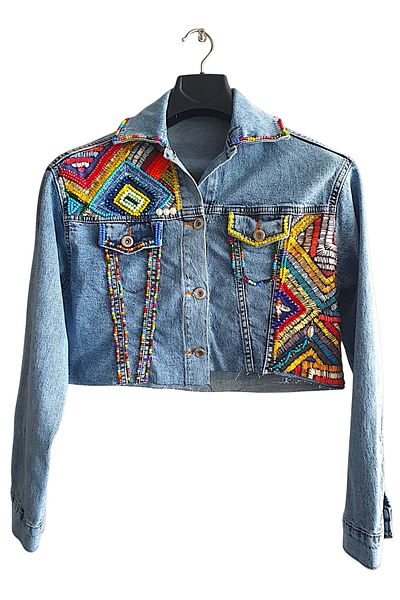 Uretti - Sümeyya 2589 8724 Jachetă de blugi albastră cu design special și broderie de pietre - 38 / 40