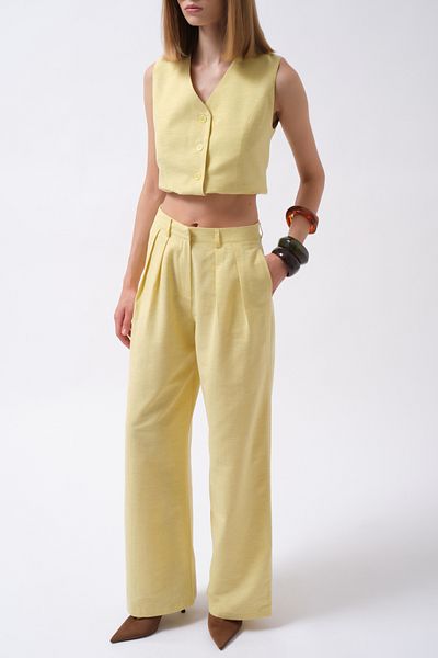 Black Fashion Double Pleated Palazzo Yellow Trousers
