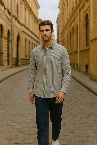 DAMGA JEANS Ανδρικό 3 Pack ριγέ μακρυμάνικο φαρδύ πουκάμισο