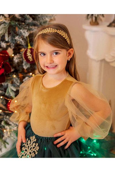 fustite cu luminite Brown Velvet Bodysuit with Puffy Glitter Sleeves - 3-4 years (98-104 cm)