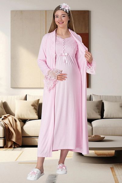 Mecit Pijama Women's Four Piece Long Sleeve Maternity Maternity Set 80% Cotton, 20% Viscose