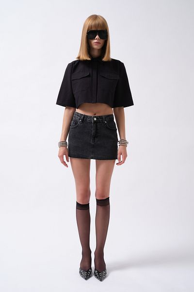 Black Fashion Μίνι μαύρη τζιν φούστα Laser Cut