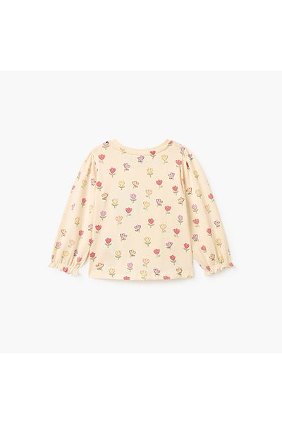 Juniors Floral Print T-shirt with Long Sleeves