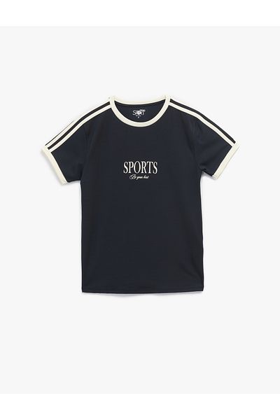 Koton Short Sleeve Crew Neck Piping Printed Sports T-Shirt