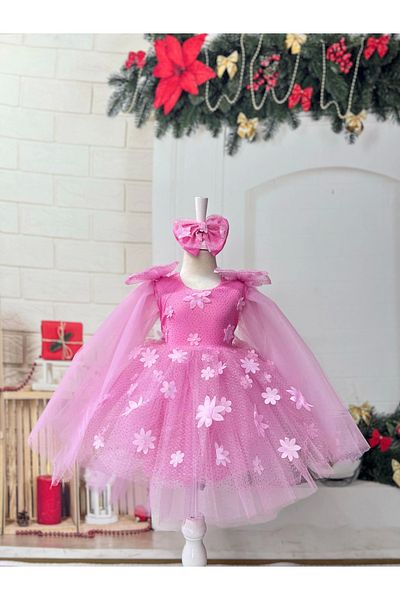 Nissa Pink Cape Sleeve Dress