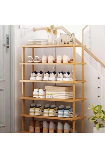 genric FFD 6-Tier Narrow Bamboo Shoe Rack – Tall Vertical Shoe Shelf for Small Spaces