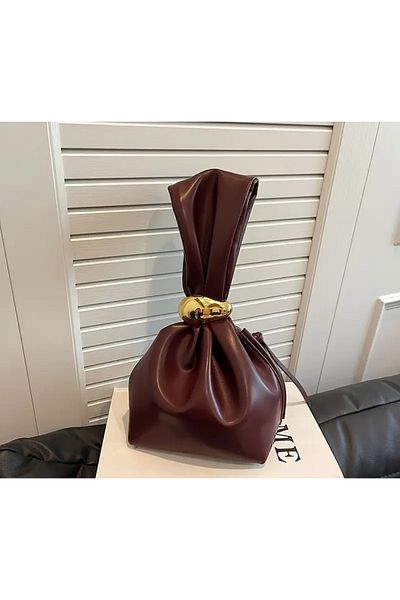 La Saade Roya Bag-Burgundy Color Gold Buckle Faux Leather Handbag