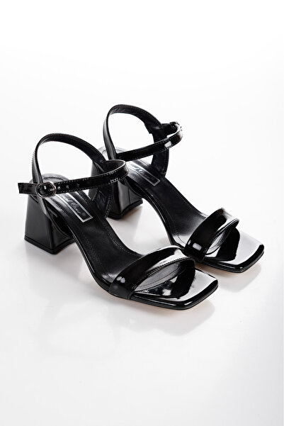 ÜNAL ÖZER Ünal Özer Kadın Siyah Rugan Tek Bantlı Topuklu Ayakkabı Un001-0360