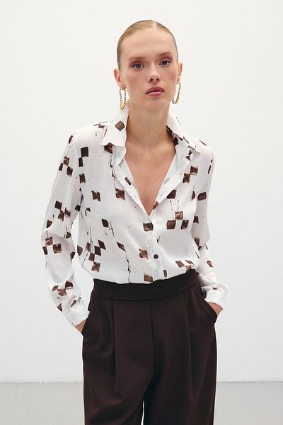 Sateen Patterned Classic Shirt - Brown