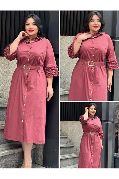 mardi exclusive Women's Plus Size Stylish Cotton Dress with Ruffle Detail and Belt