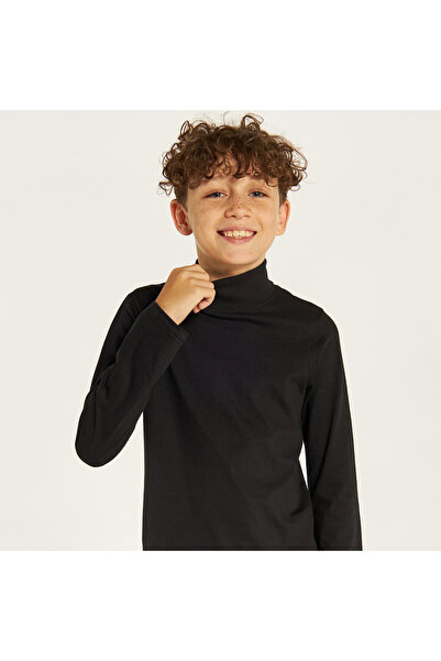 Juniors Solid T-shirt with Long Sleeves and High Neck