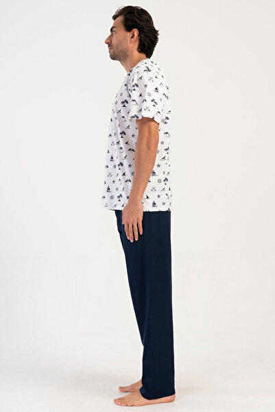 VİENETTA Cotton Men's Short Sleeve Pajama Suit, 408171