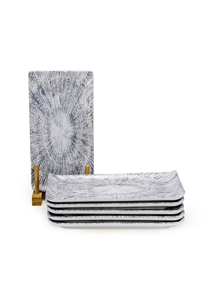 Edessa Astin Ceramic Rectangle Serving Plate (Multicolor, 12.5 x 24cm, Set of 6)