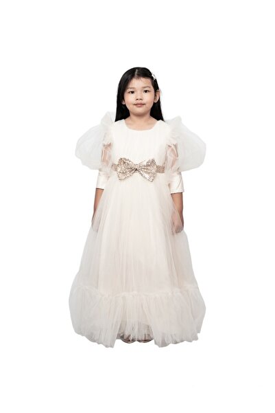 ddaniela فستان ماكسي أميري بتفاصيل فيونكة بلون الشمبانيا