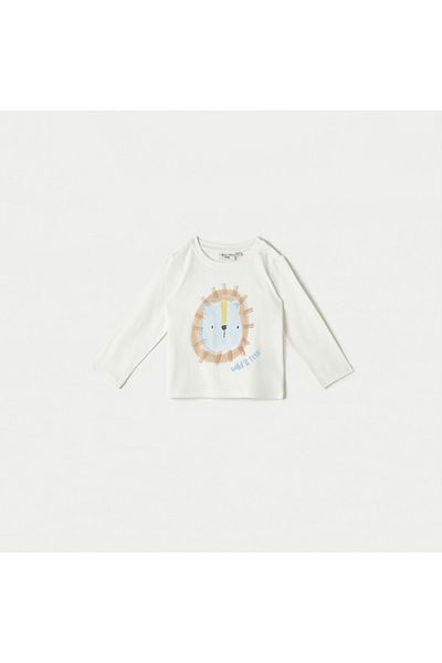 Juniors Graphic Print T-Shirt with Crew Neck and Long Sleeves