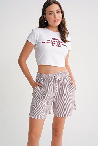 Mixray 4728 Pantaloni scurți de damă din muselină cu talie elastică, roșu Claret