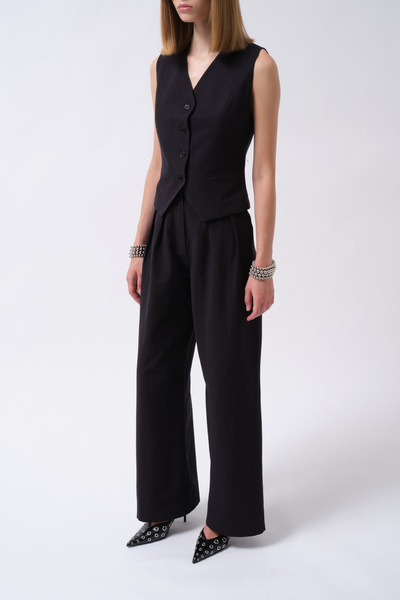 Black Fashion Flato Pocket Buttoned Navy Blue Vest