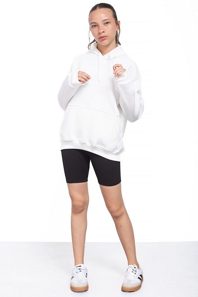 Cansın Mini Ecru Kangaroo Pocket Basic Hooded Sweatshirt for Girls 21210