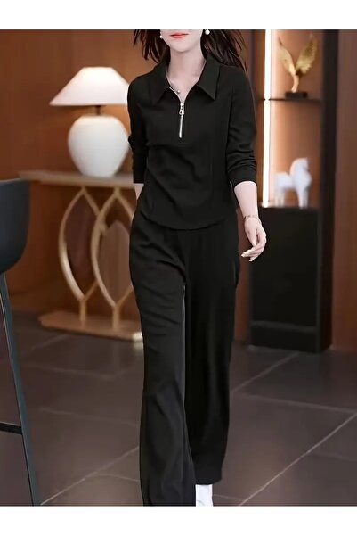 yx yustex sport Γυναικείο μαύρο παντελόνι μεγάλου μεγέθους, φαρδιά γραμμή, ελ...