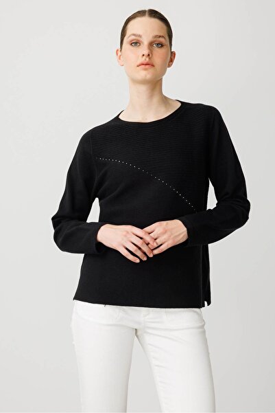 Desen Triko Women's Crew Neck Verev Stone Sweater Black